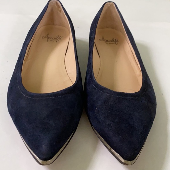 Amalfi Shoes - Amalfi Rangoni Navy Suede Silver Toe Flats 7.5